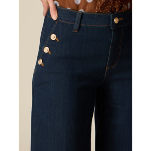 Oltre - Jeans palazzo con botones decorativos - Azul