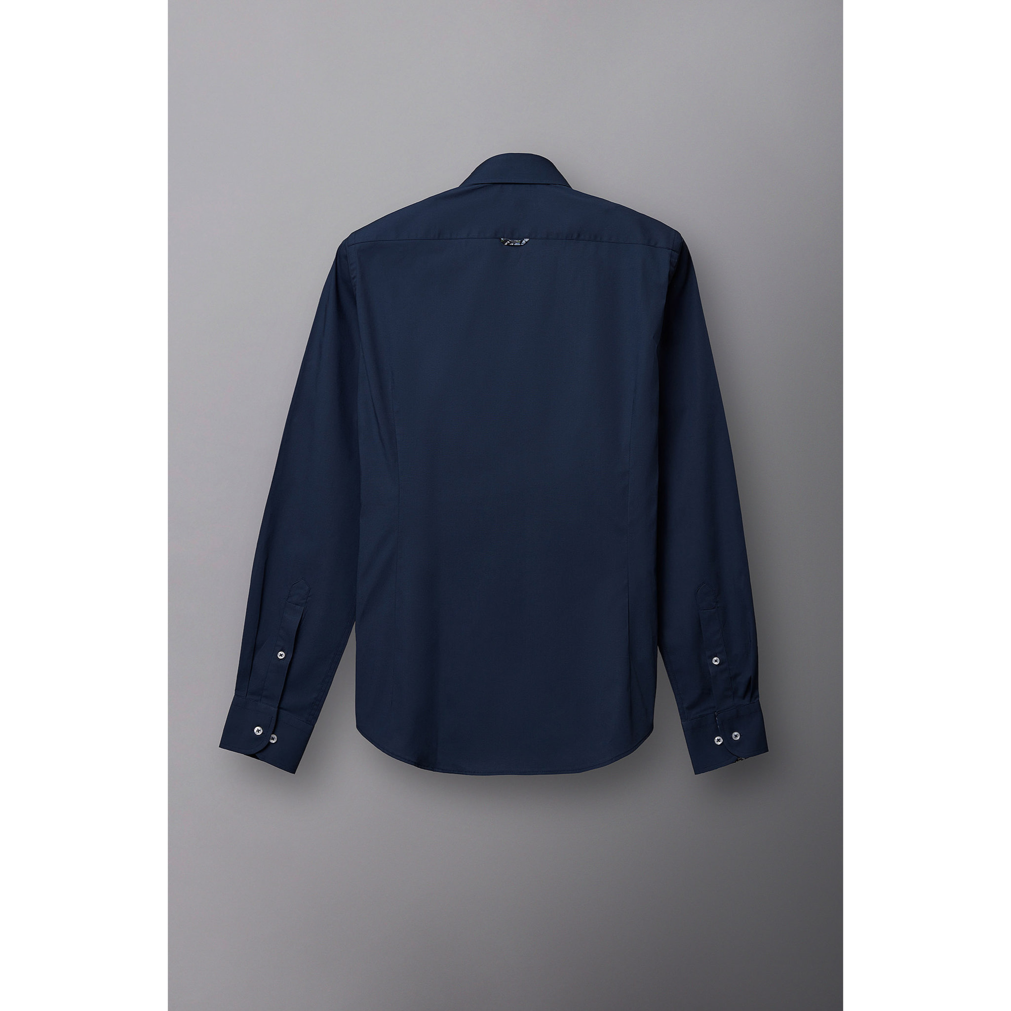 Camicia Uomo 1 Bottoni Button Down Slim Popeline Stretch Unito Blu