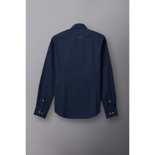 Camicia Uomo 1 Bottoni Button Down Slim Popeline Stretch Unito Blu