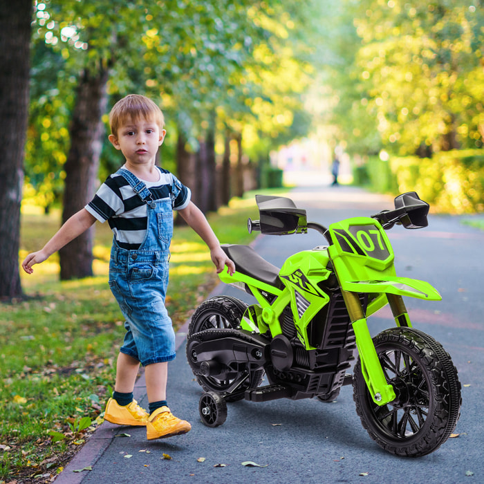 Moto Eléctrica para Niños de +3 Años Moto de Batería 12V para Niños con Ruedas de Entrenamiento Acelerador en Puño y Bocina Carga 30 kg Verde