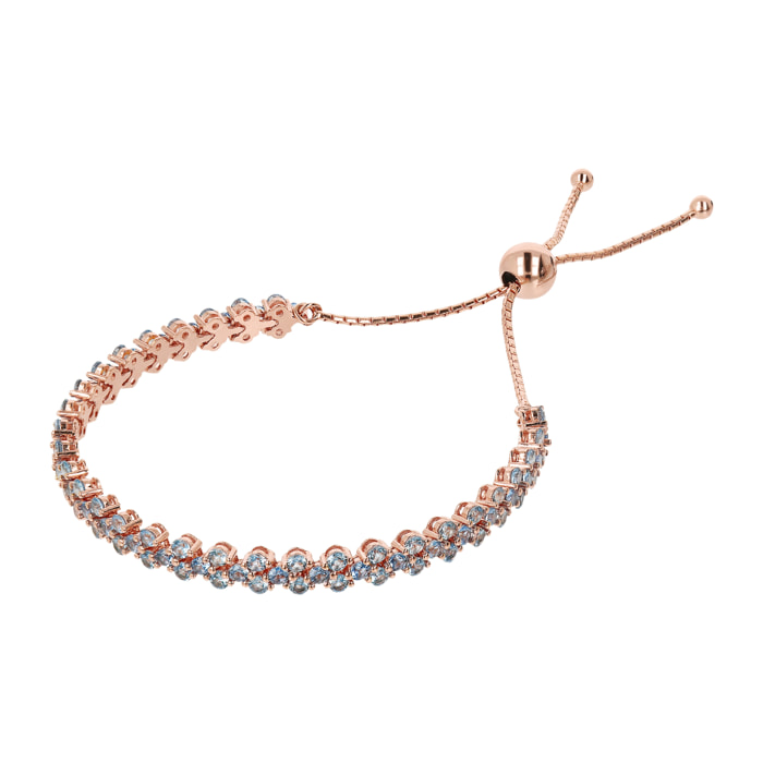 Bracciale Tennis Regolabile Doppio con Cubic Zirconia Azzurre