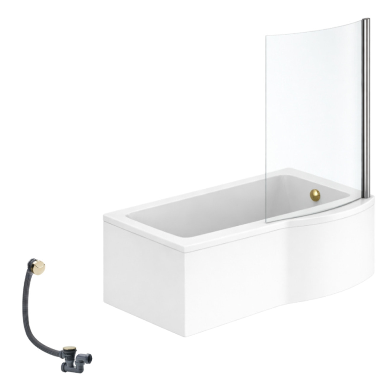 Pack baignoire bain douche 150 x 80 cm droite Connect Air + tablier + pare bain fixe + vidage Doré