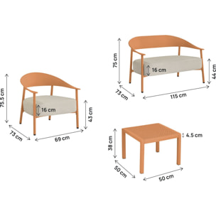 Salon de jardin en métal et plastique "Céora" - 4 places - Orange
