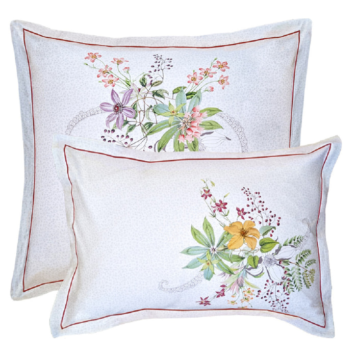 Taie d'oreiller satin de coton imprimé multicolore Clematites printemps