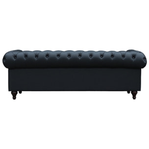 Canapé fixe Chesterfield "Aliza" - 208 x 82 x 70 cm - 3 places - Noir