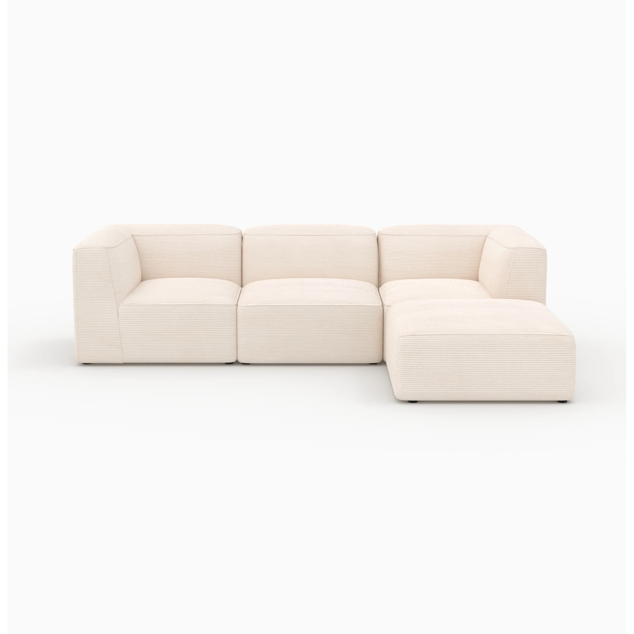 Canapé modulable en velours blanc 3 places avec pouf - Mina