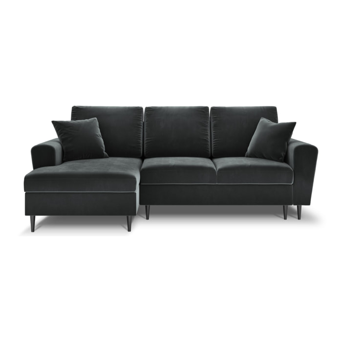 Canapé d'angle gauche convertible avec coffre de rangement "Kyoto" 4 places en velours gris foncé