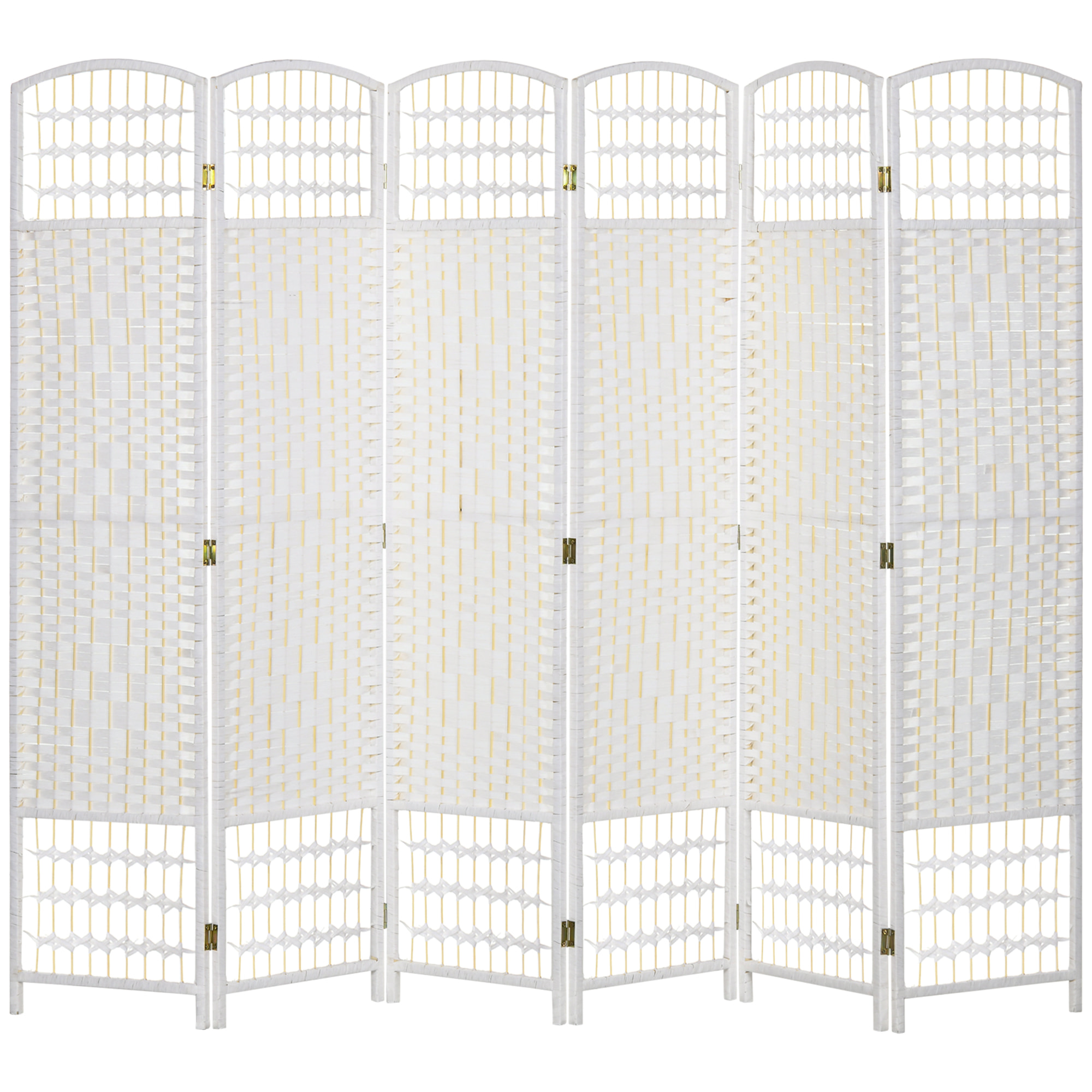 HOMCOM Biombo Plegable de 6 Paneles, 240x170 cm, Biombo Separador de Ambientes de Cuerda de Papel, Marco de Madera, Decoración para Dormitorio, Salón, Blanco