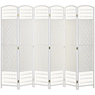 HOMCOM Biombo Plegable de 6 Paneles, 240x170 cm, Biombo Separador de Ambientes de Cuerda de Papel, Marco de Madera, Decoración para Dormitorio, Salón, Blanco