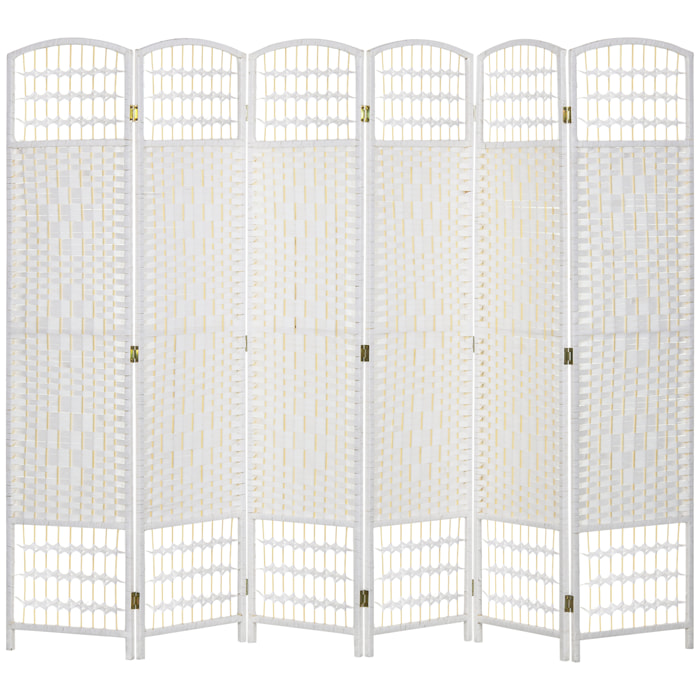 HOMCOM Biombo Plegable de 6 Paneles, 240x170 cm, Biombo Separador de Ambientes de Cuerda de Papel, Marco de Madera, Decoración para Dormitorio, Salón, Blanco