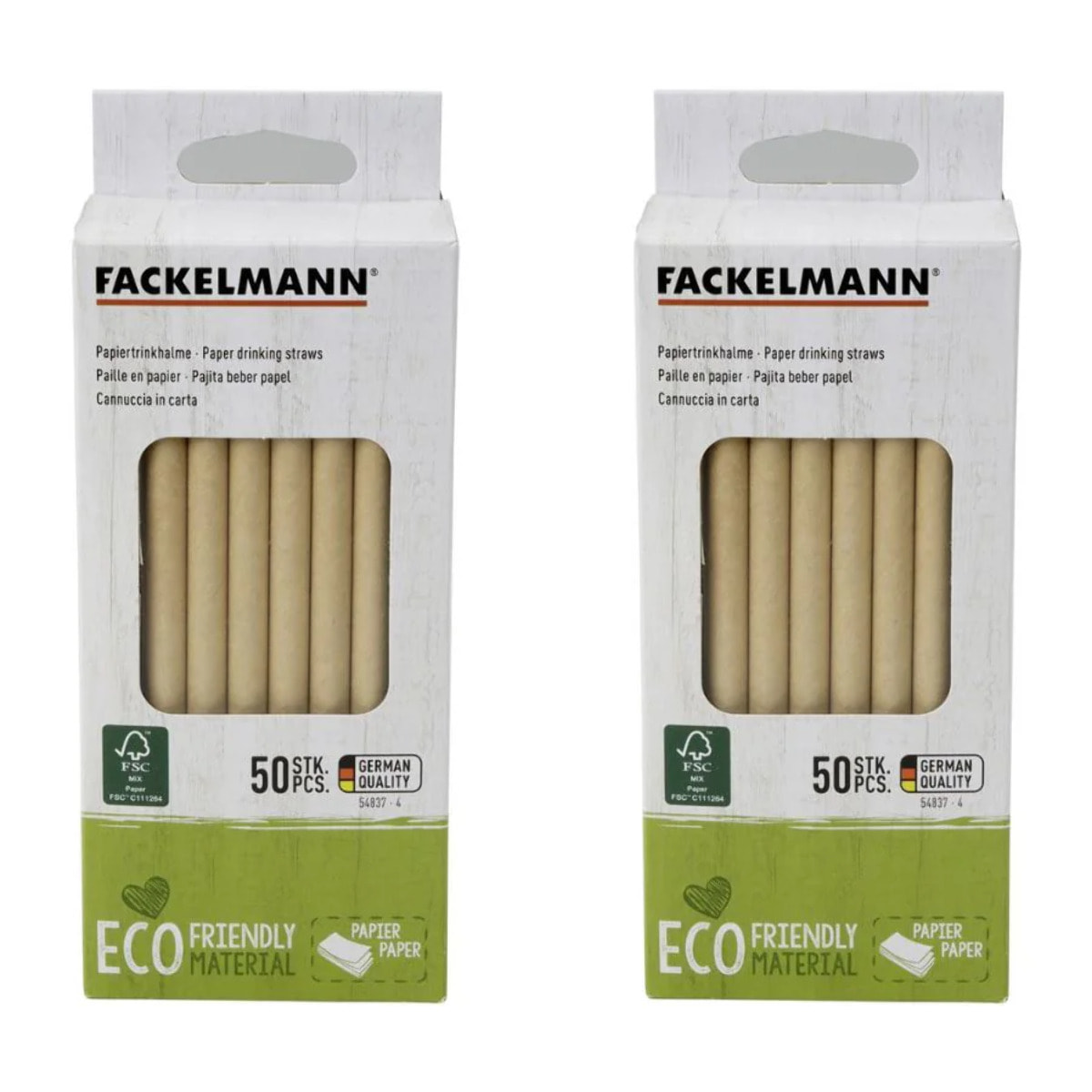 Lot de 2 boites de 50 pailles en papier rigide brun 15 cm Fackelmann Nature