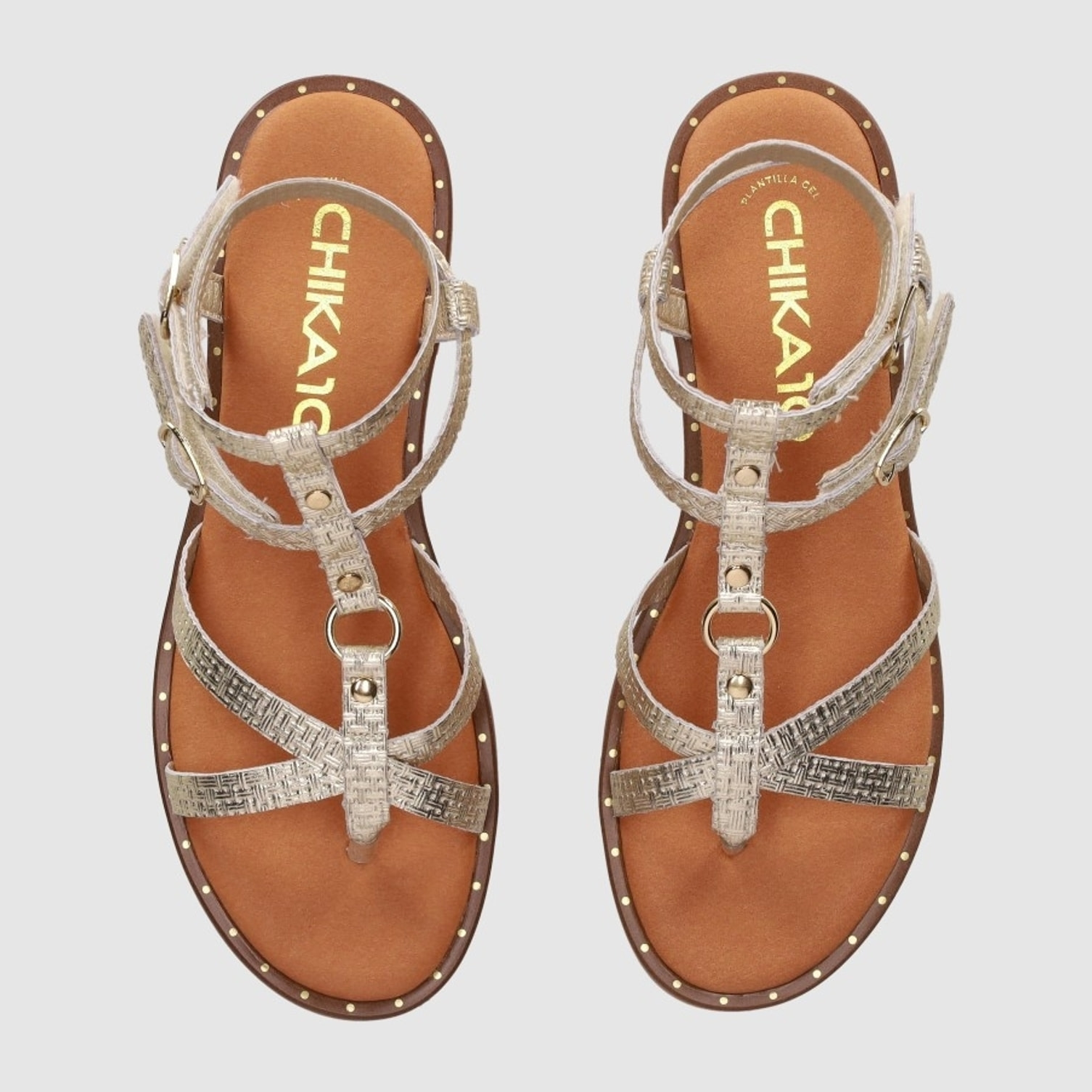 Sandalias de Piel - Oro - Tacón: Bajo