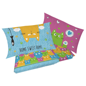 Completo letto happycat multicolor 100% cotone