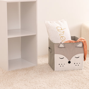 Bac de rangement renard velours gris 29x29cm