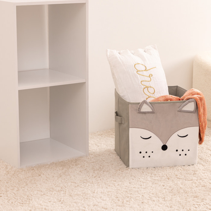 Bac de rangement renard velours gris 29x29cm