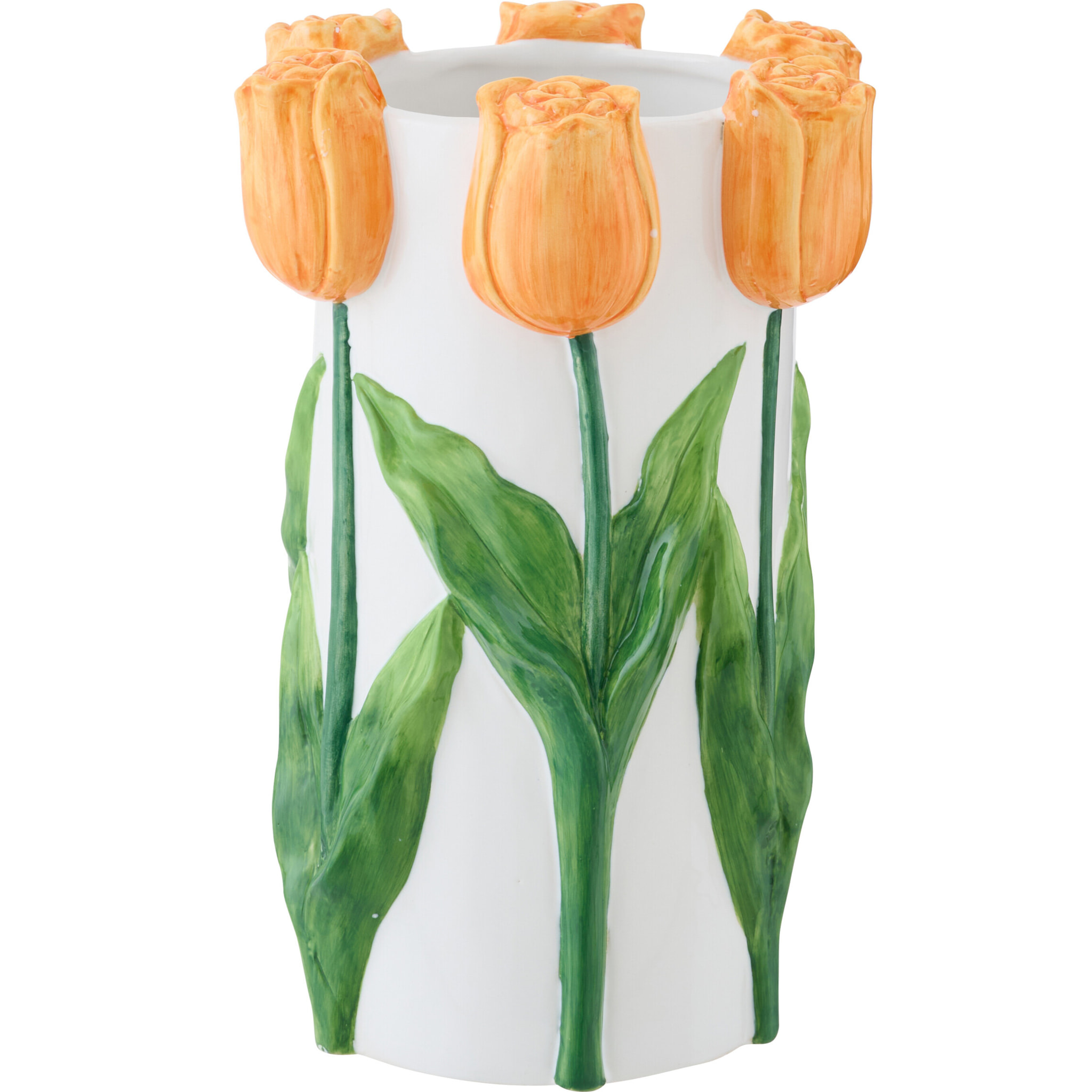 J-Line Vase Tulipe - céramique - blanc/orange - large