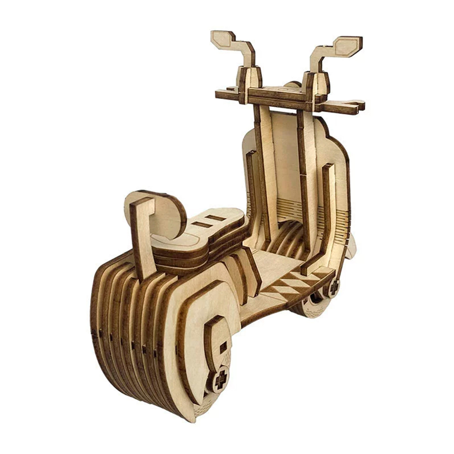 Maqueta de Madera 3D, con movimiento mecánico diseño de Motocicleta Antigua. 69 piezas.