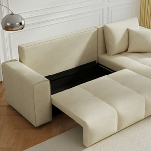 WORTHING Canapé d'angle convertible 4 places avec coffre en velours beige