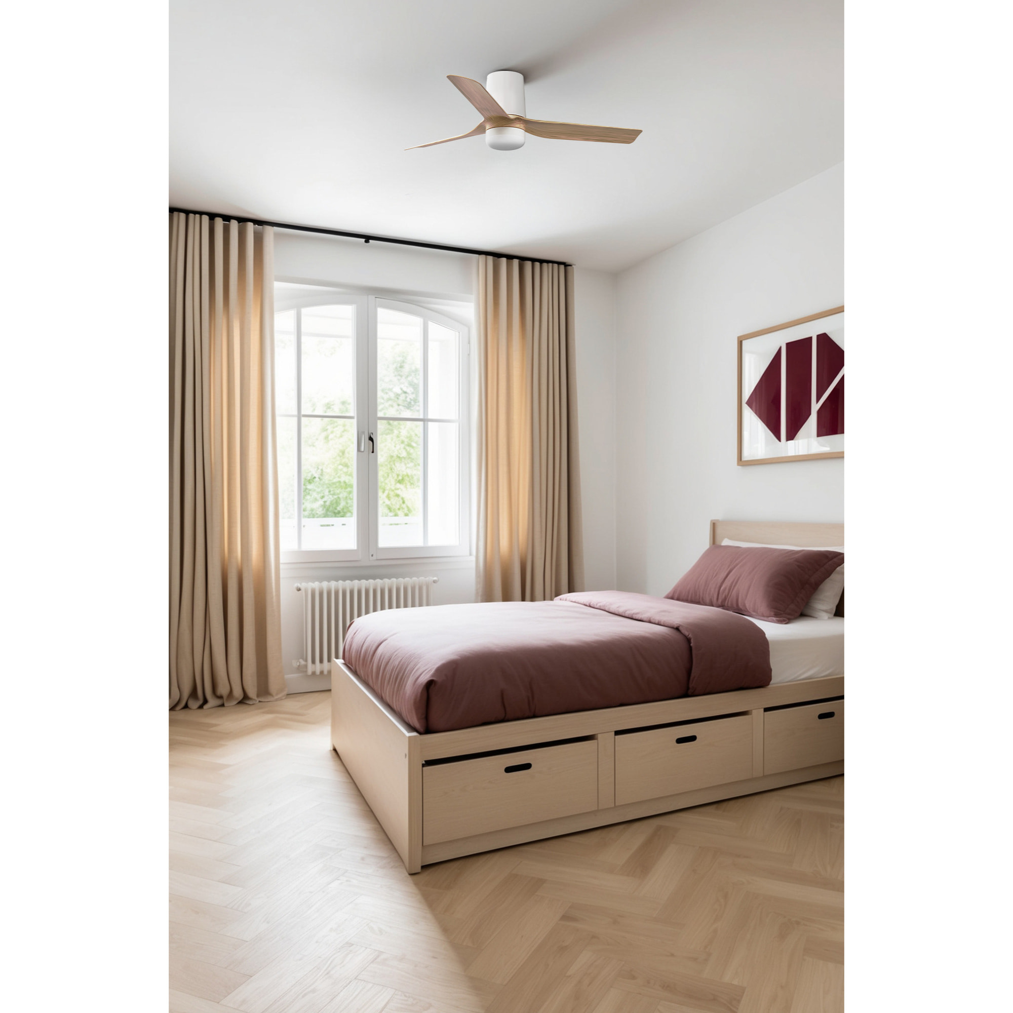 MINI PUNT TUB S LED Ventilateur de plafond blanc/bois clair TUYA