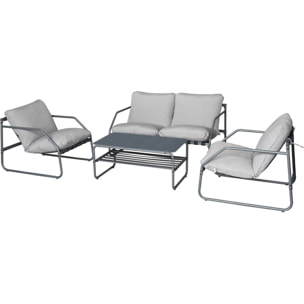 Salon de jardin en métal avec coussins "Sora" - 4 places - Gris