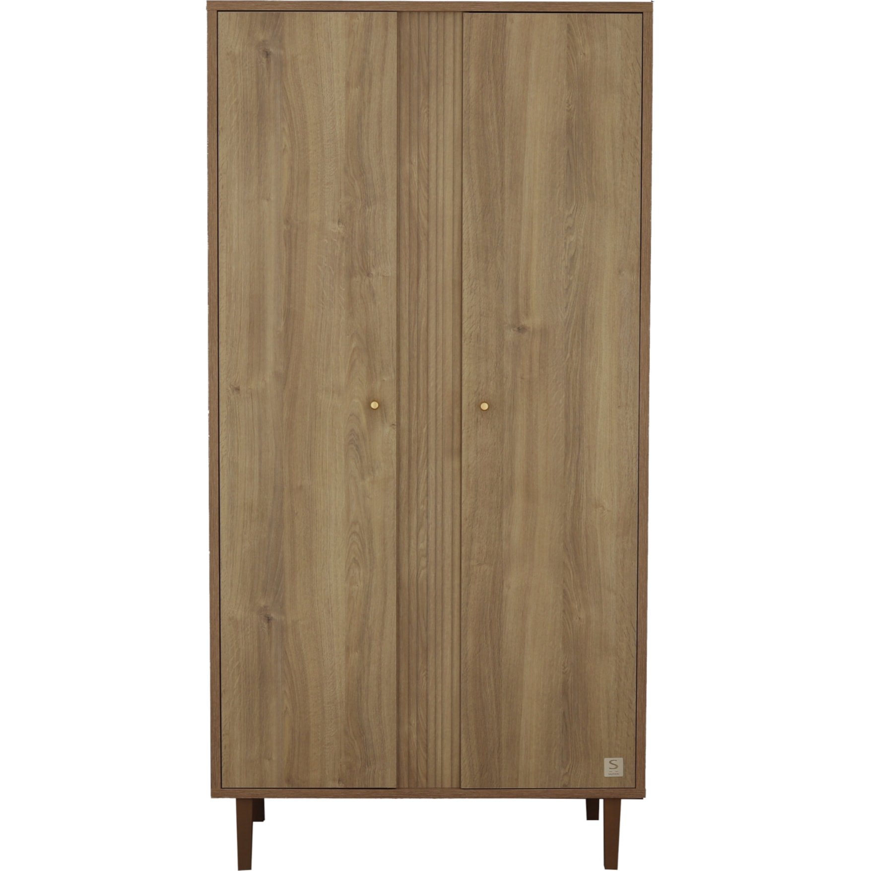 Armoire 2 portes avec détail imitation bois texturé et pieds bois