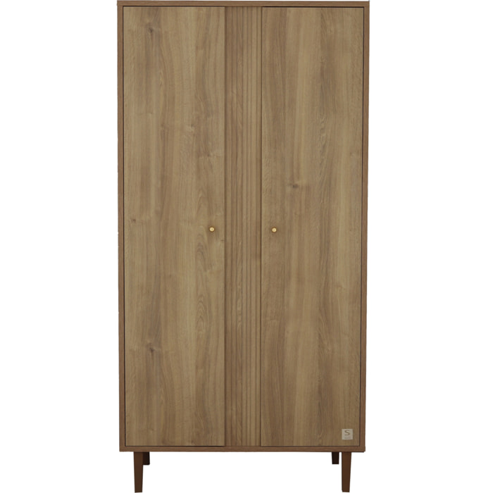 Armoire 2 portes avec détail imitation bois texturé et pieds bois