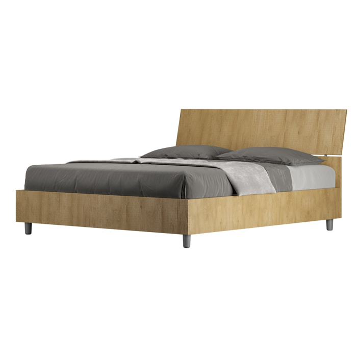 Cama con somier 160x190 con cabecera inclinada roble natural Demas