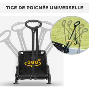 Poussette chien chariot 4 roues pliable avec poignée multidirectionnelle - nombreux équipements - noir