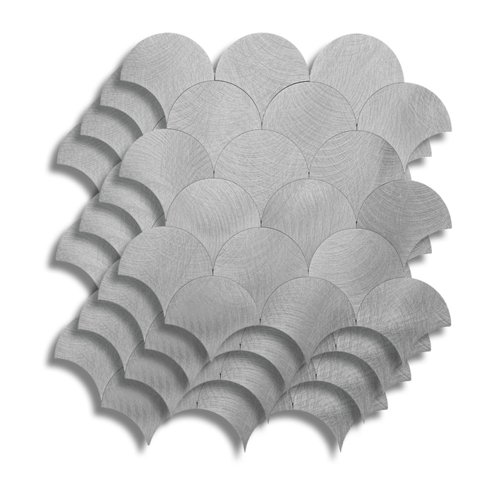 Crédence adhésive murale 3D  - Effet écailles 4 pièces - Argent