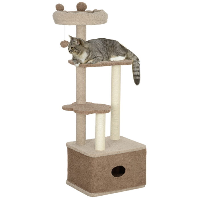 Árbol Rascador para Gatos Altura 133 cm Árbol para Gatos Torre para Gatos con Nido Plataformas Bola Colgante y Poste de Yute Café