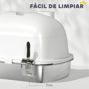Arenero para Gatos de Acero Inoxidable con Cubierto Caja de Arena para Gatos Arenero con Bolsa Desodorizante Pala Fácil de Limpiar 52,4x41,3x39,9 cm Blanco
