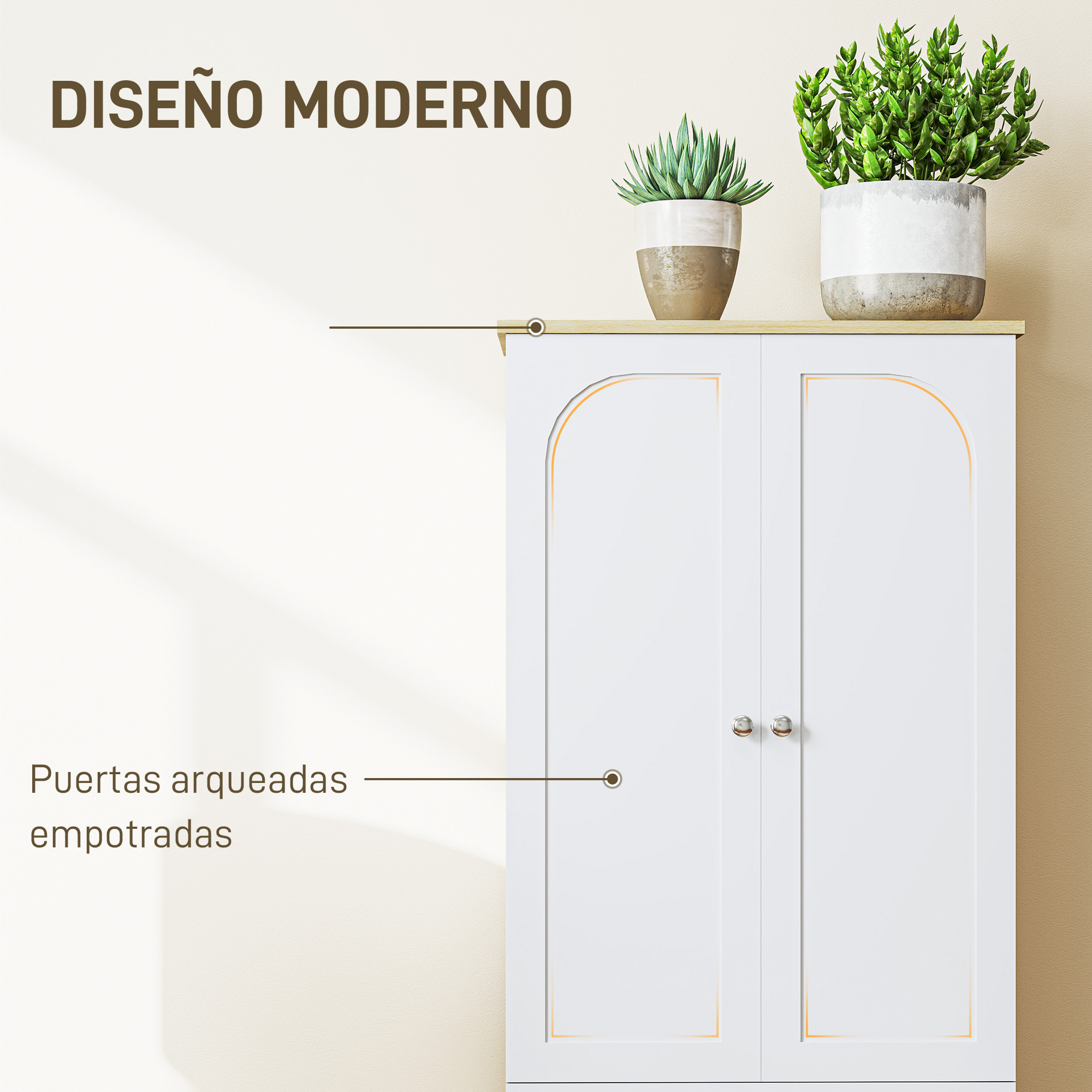 Alacena de Cocina Alta, Mueble Auxiliar de Cocina con 4 Puertas, Estantes Ajustables, para Comedor, Salón, Blanco, 60x30x183 cm