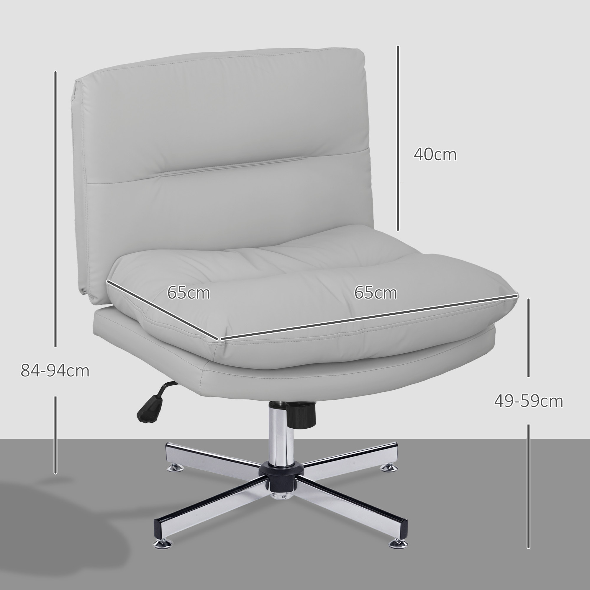 Silla de Escritorio Giratoria Silla de Oficina con Altura Ajustable Función de Basculante Base Cruzada sin Brazos y Asiento Amplio para Estudio Dormitorio Gris