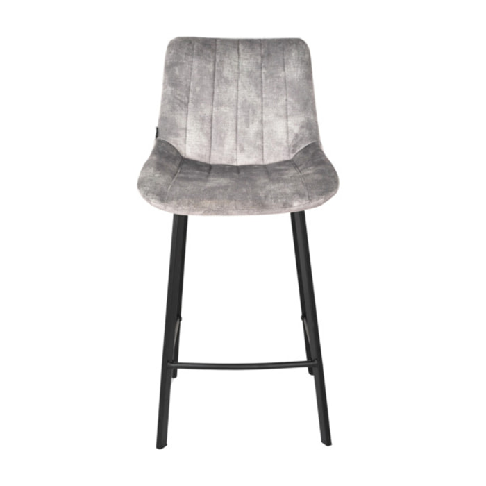 Tabouret de bar rembourré et capitonné en velours gris clair EMMA 2