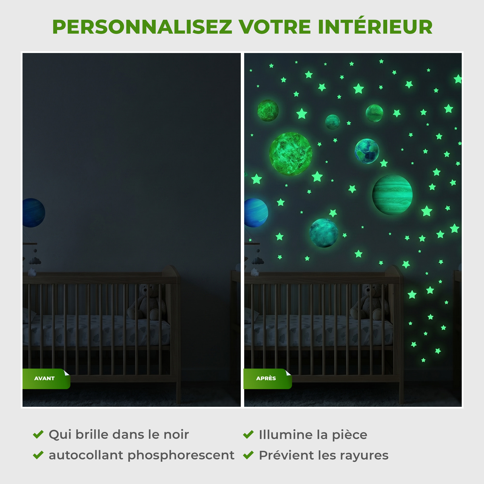 Stickers Muraux décoration adhésifs phosphorescent planètes du système solaire