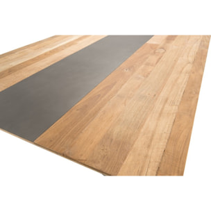 MAXENCE - Table à manger rectangulaire 220x100cm bois Teck recyclé métal et pieds métal noir
