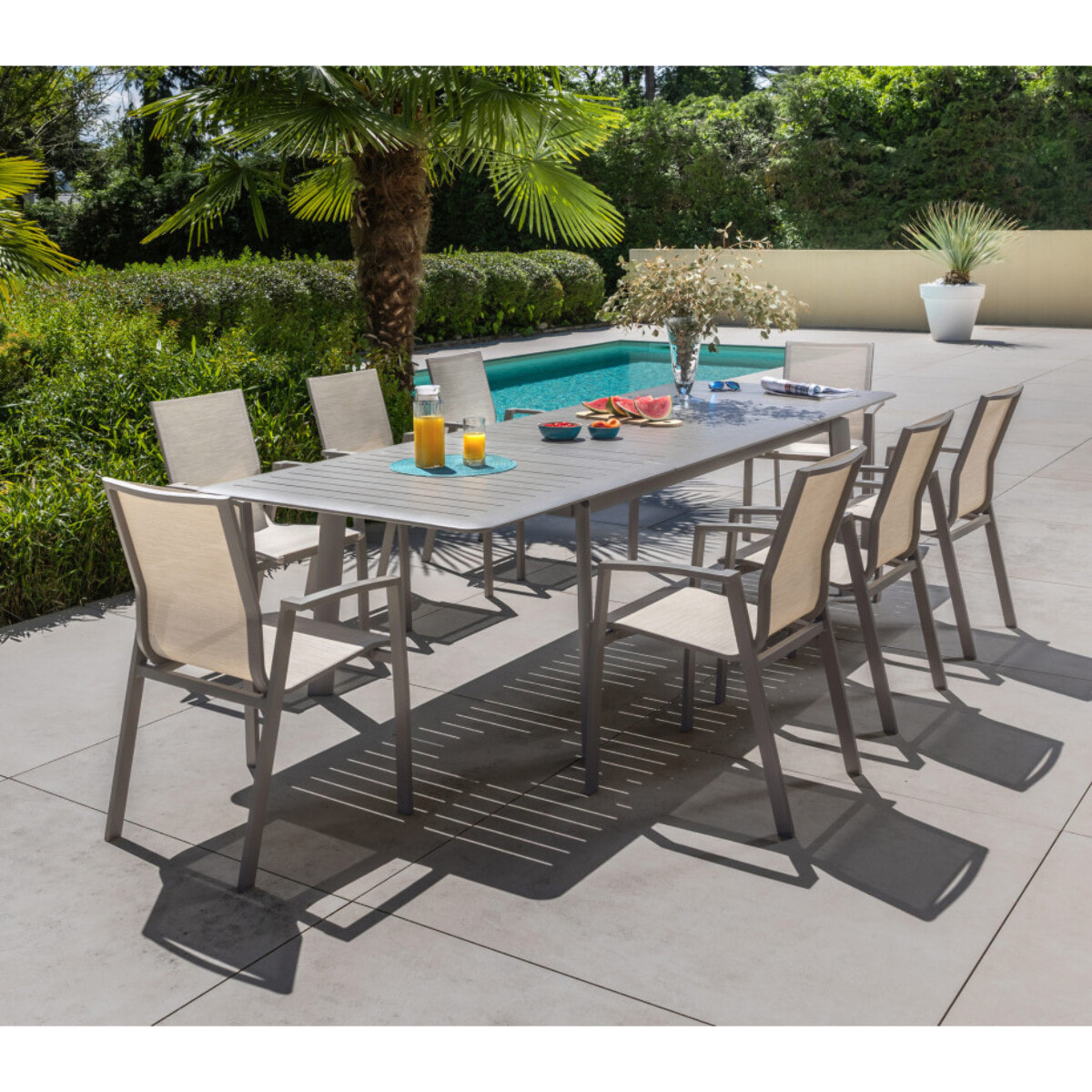 Ensemble table et chaises de jardin  - gris - ROME