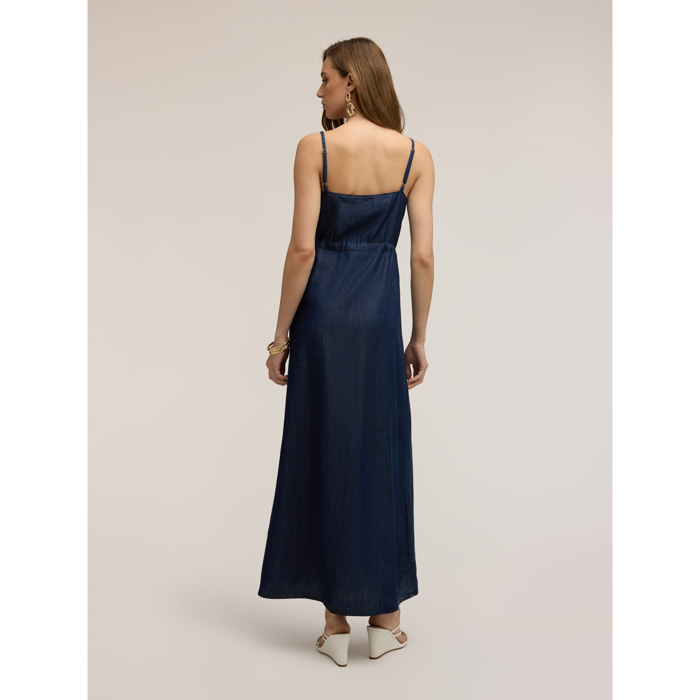 Motivi - Vestido largo en denim lyocell - Azul