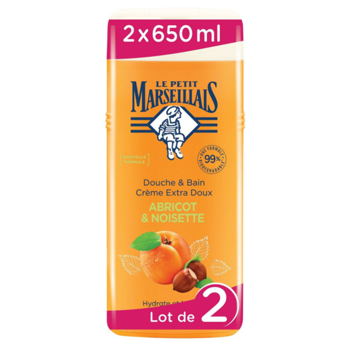 Lot de 2 - LE PETIT MARSEILLAIS - Crème douche et bain extra doux abricot noisette 650ml