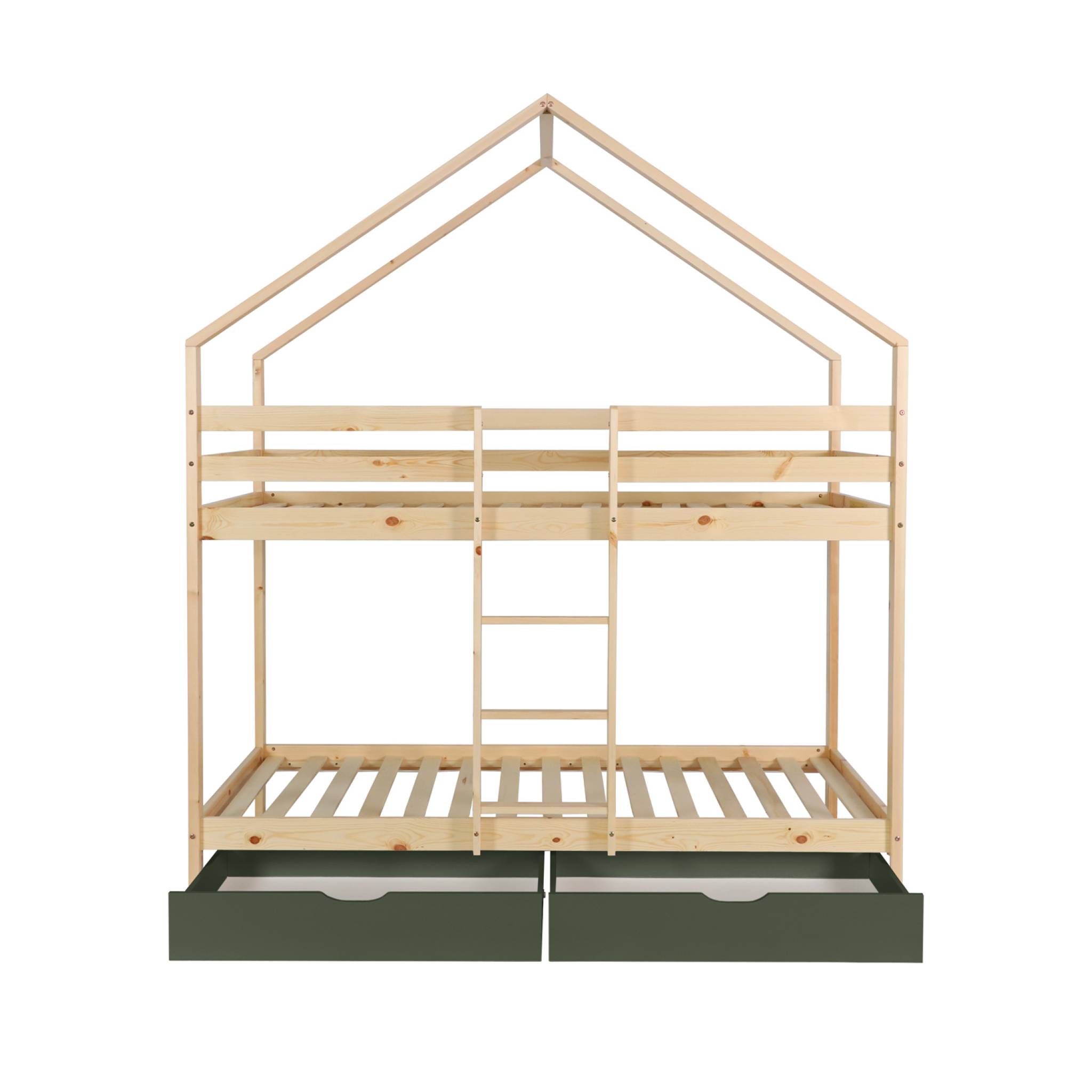 Lit enfant superposé cabane 90 x 190 cm pin naturel avec tiroirs de rangement ROYA