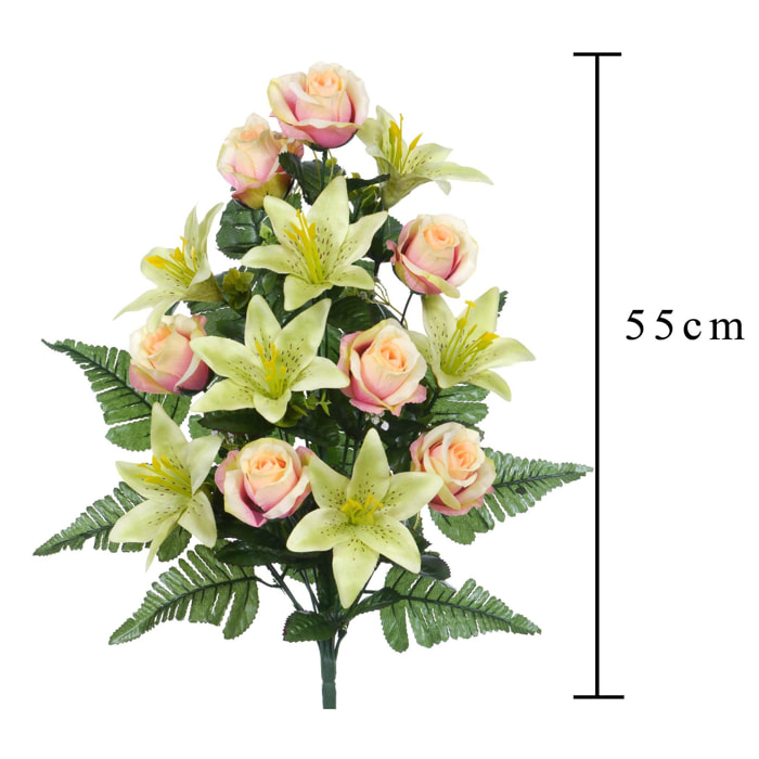 Bouquet Frontale Composto Da 14 Rose E Lilium. Altezza 55 Cm - Pezzi 2 - 34X55X14cm - Colore: Altro - Bianchi Dino - Fiori Artificiali