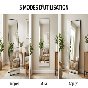 Miroir sur pied et mural pleine longueur 50 x 160 cm cadre pied effet pierre blanc