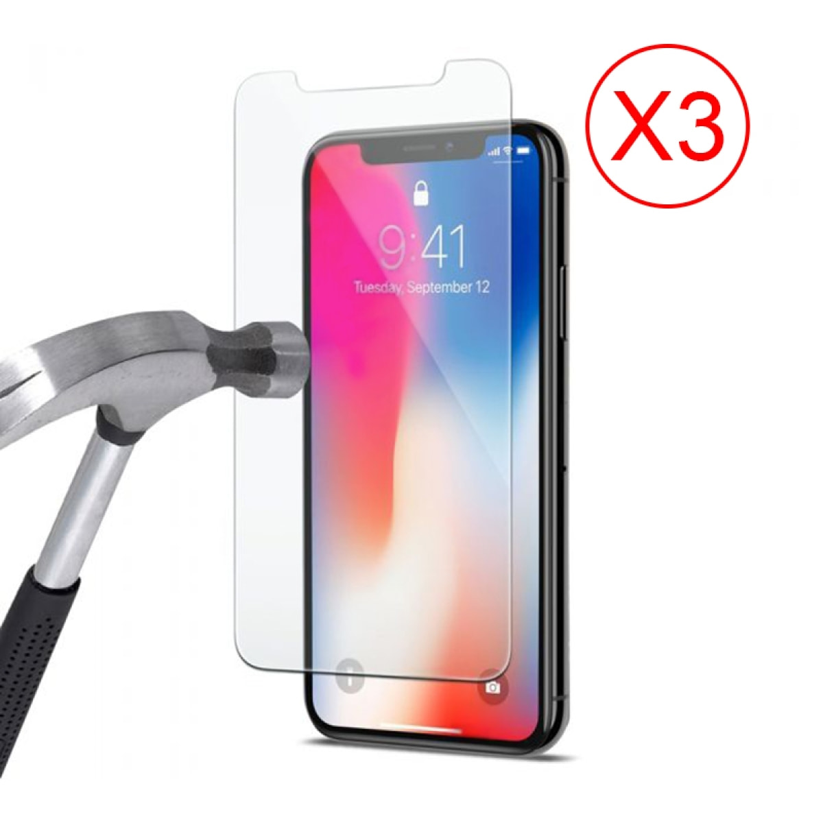 Lot de 3 vitres transparente iPhone X iPhone XS transparente en verre trempé transparente