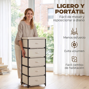 HOMCOM Cómoda con 5 Cajones de Tela, Cómoda para Dormitorio, Marco de Acero, Montaje Rápido, Cajonera para Salón, Oficina, Vestidor, Beige