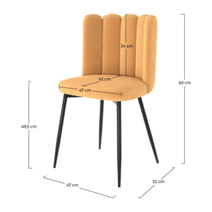 Lot de 2 chaises en velours jaune et pieds en métal - Rosy