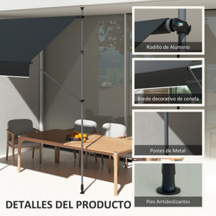 Toldo Manual Retráctil 2x1,2 m Toldo Exterior Terraza Enrollable Altura Ajustable con Manivela 210-310 cm Protección UV30+ Sin Taladro para Jardín Balcón Patio Negro