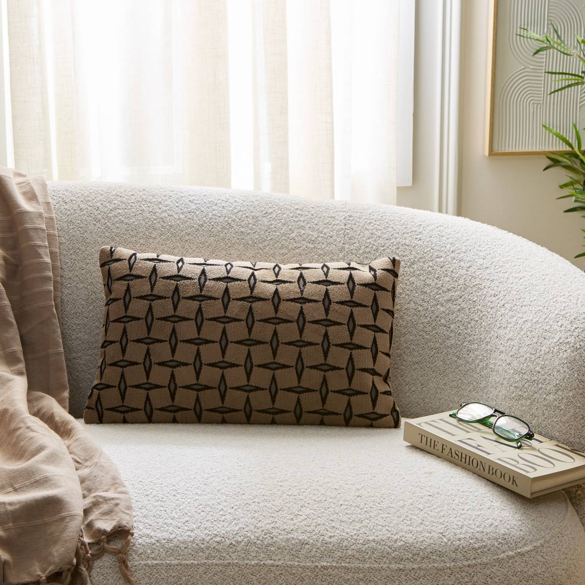Coussin Diamant 50x30cm jacquard graphique marron