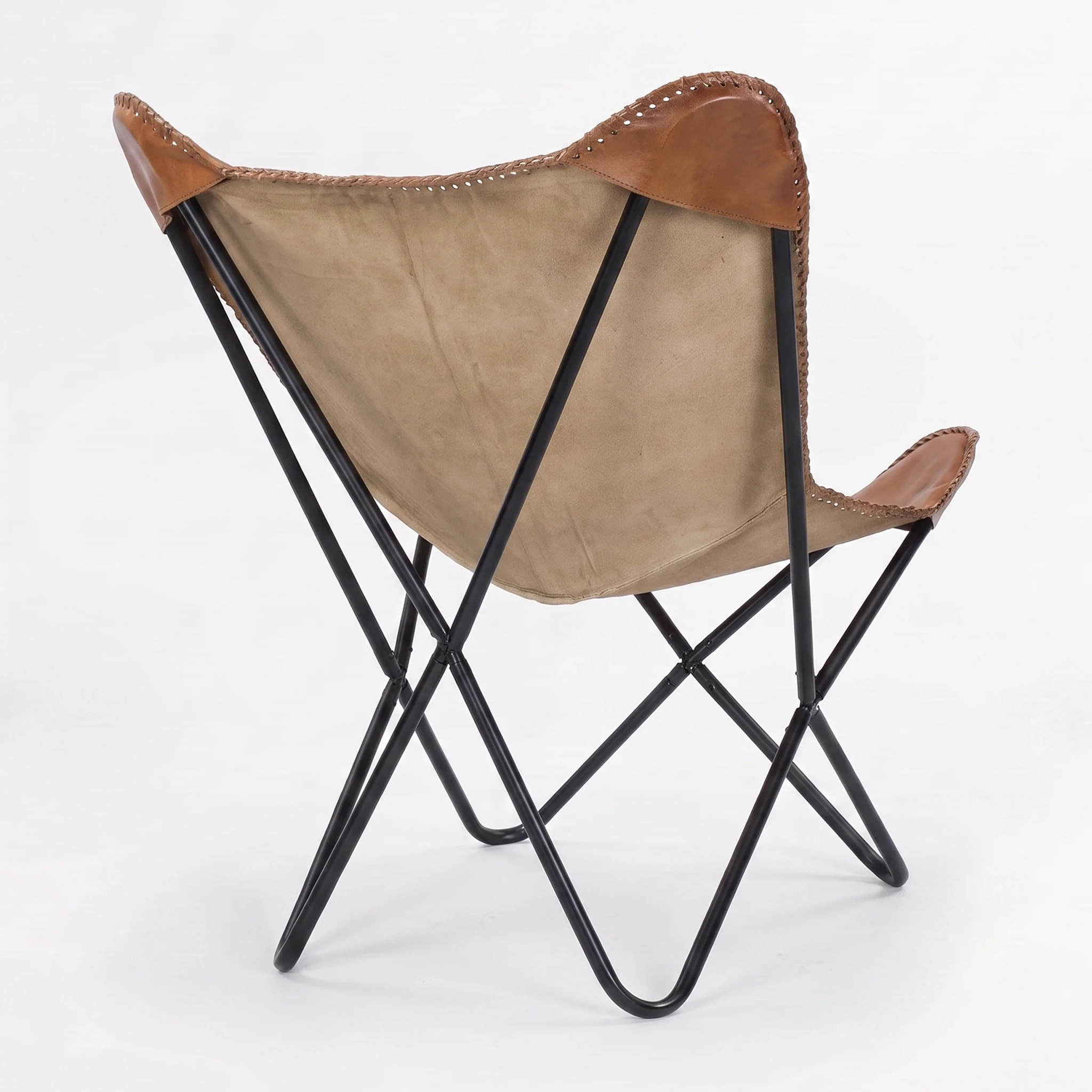 Fauteuil papillon en cuir de buffle marron - Octave