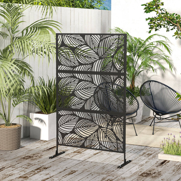 Panneau brise vue décoratif paravent extérieur motif végétal métal noir