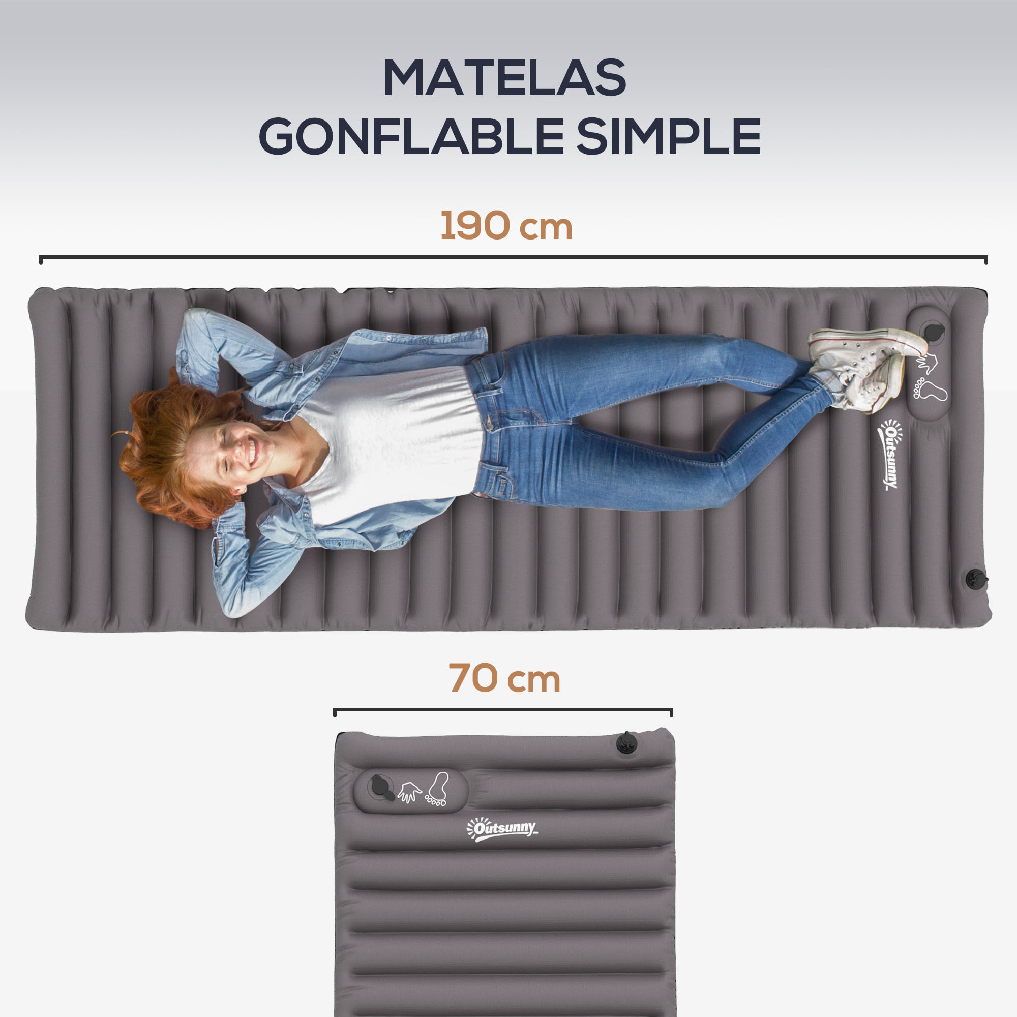 Matelas gonflable - matelas pneumatique simple - sac de transport inclus - gris